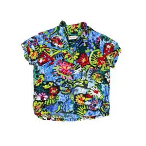 Jams World Pasta Print Shirt Womens Small Colorful Brush Stroke Floral Blouse